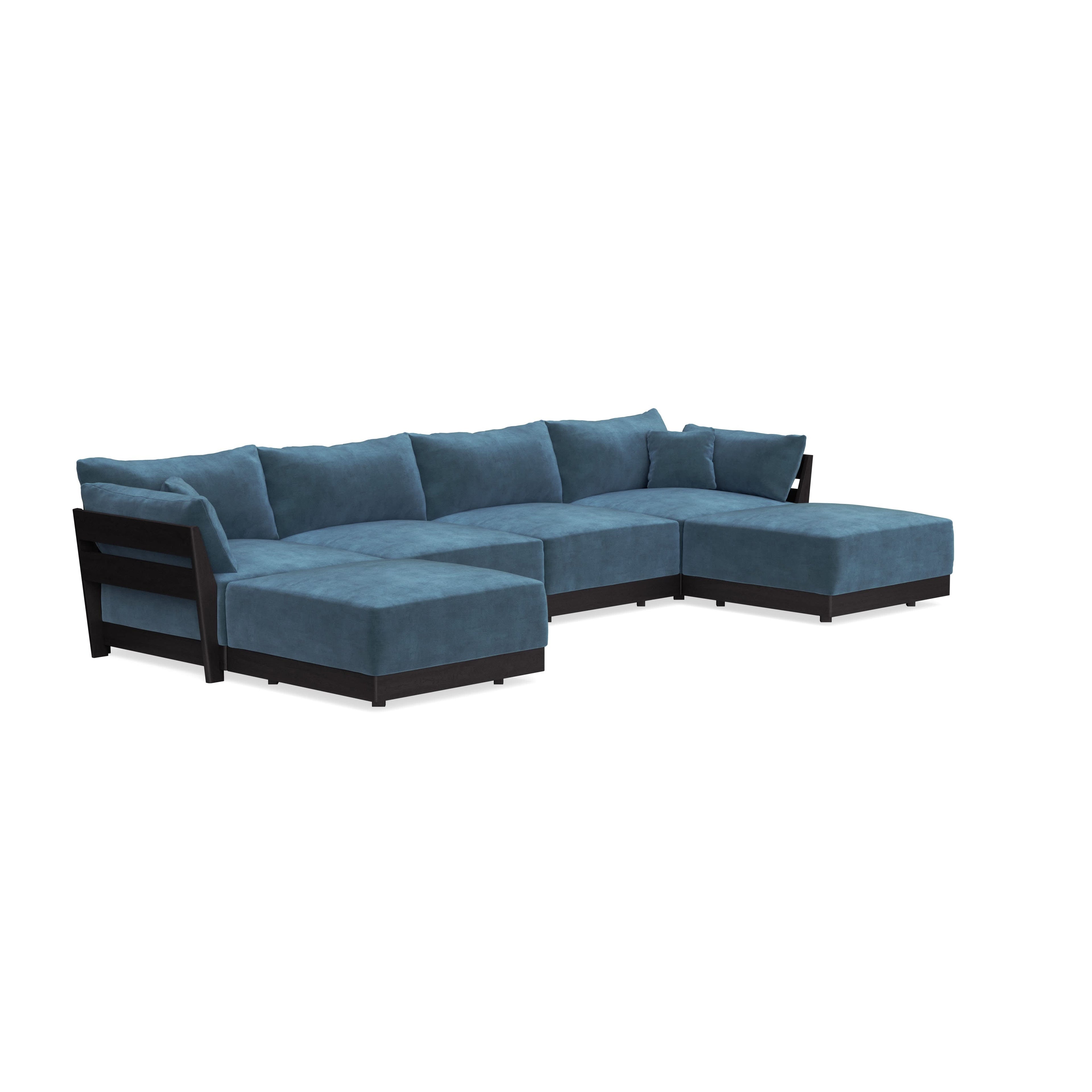 Modular Bondi Black 4-Seater U-Sectional in Oxford Blue | Memory Foam Blend