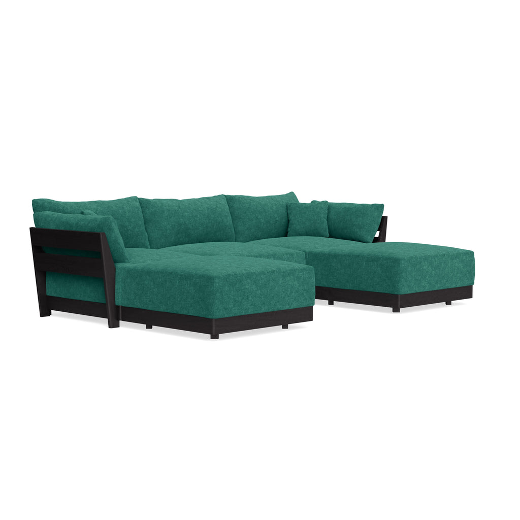 Modular Bondi Black 3-Seater U-Sectional in Jade Green | Classic Blend