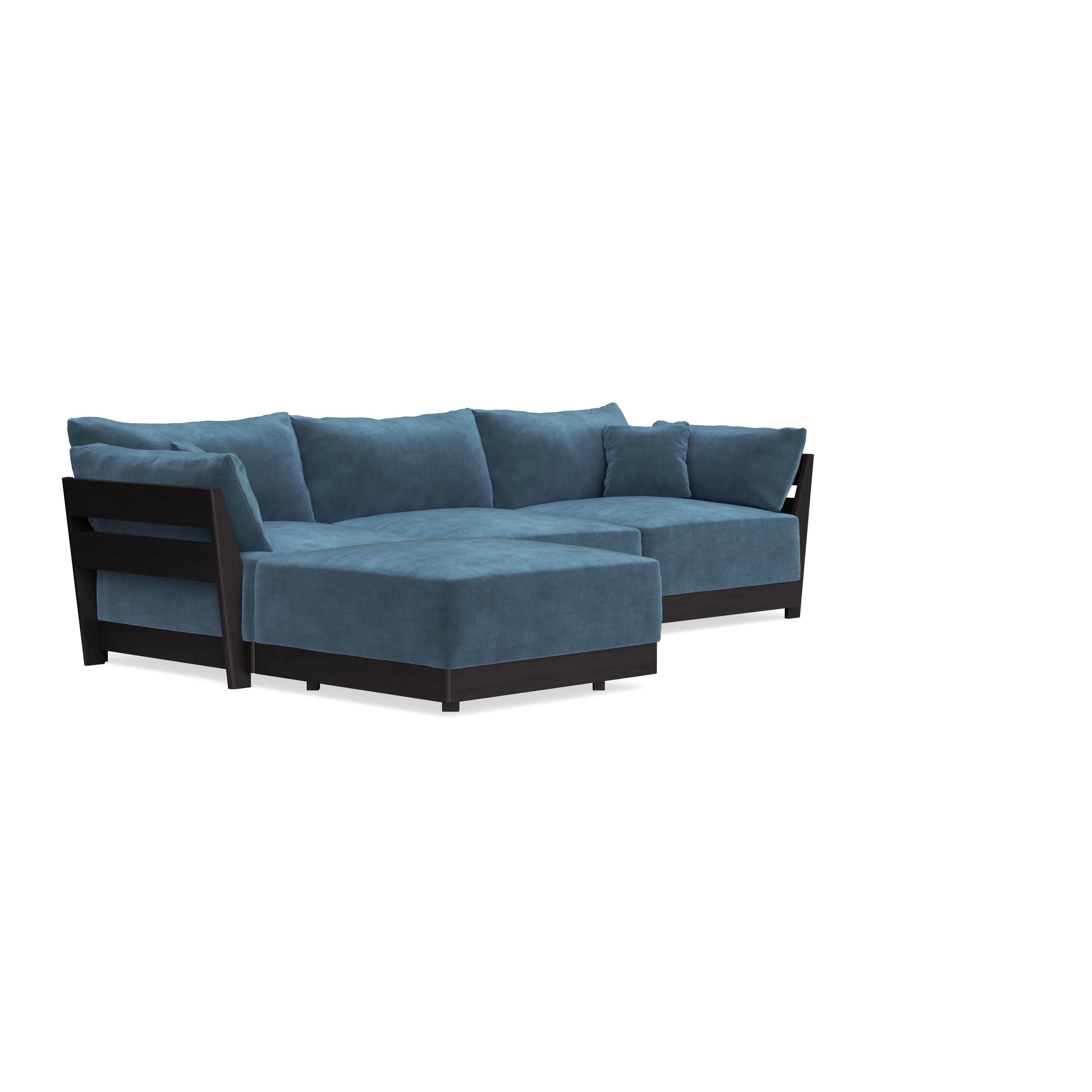 Modular Bondi Black 3-Seater Sectional in Oxford Blue | Memory Foam Blend