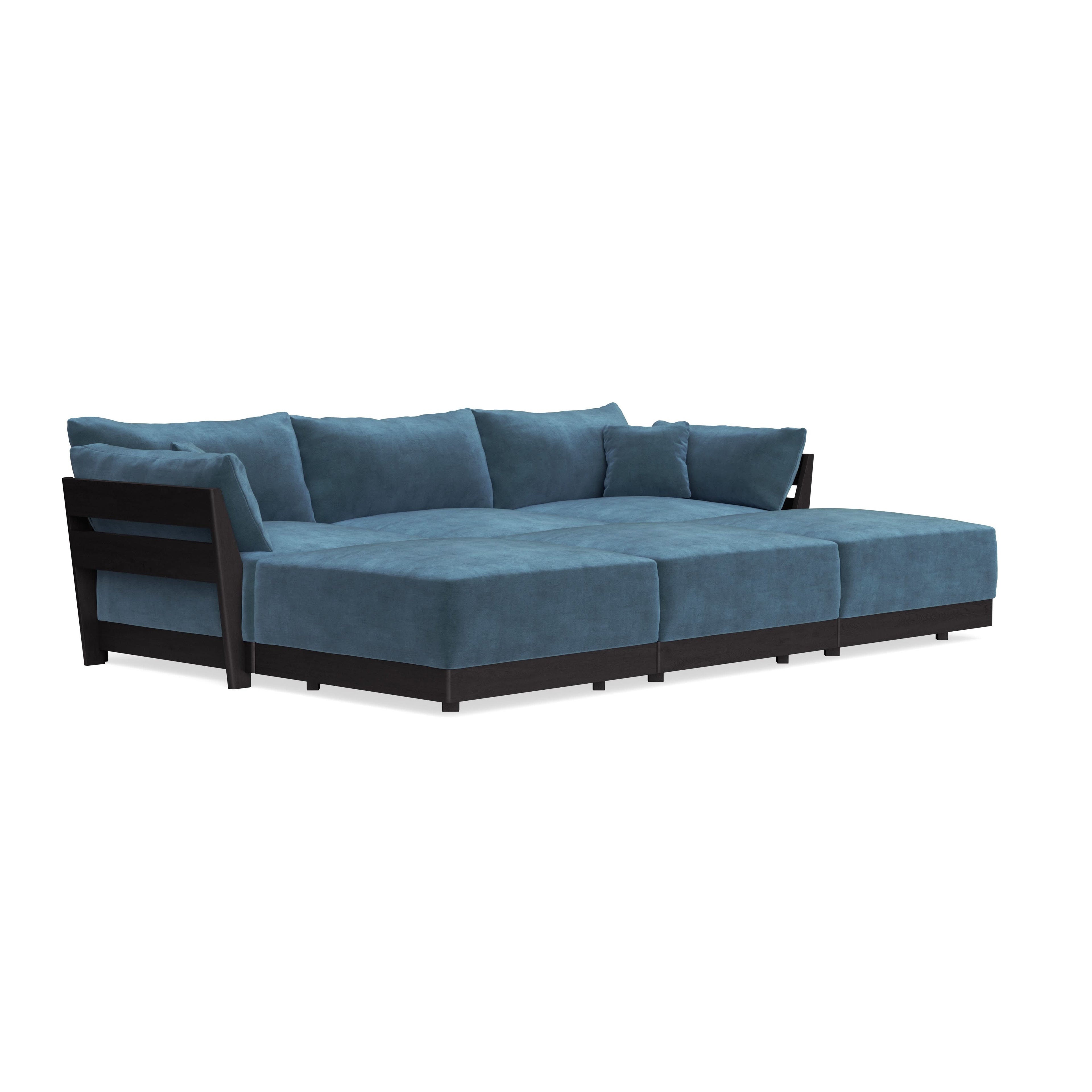 Modular Bondi Black 3-Seater Daybed Sofa Sectional in Oxford Blue | Classic Blend