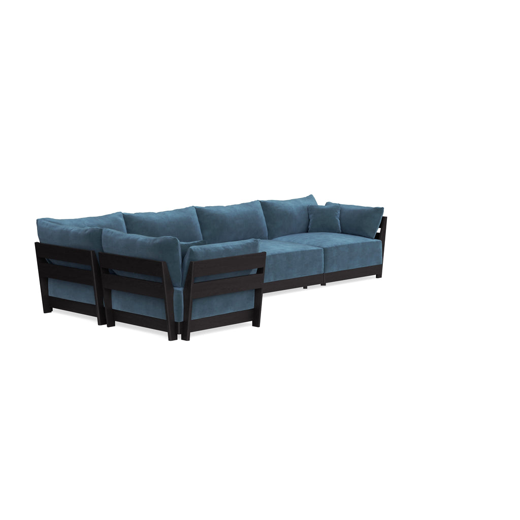 Modular Bondi Black 5-Seater L-Sectional in Oxford Blue | Memory Foam Blend