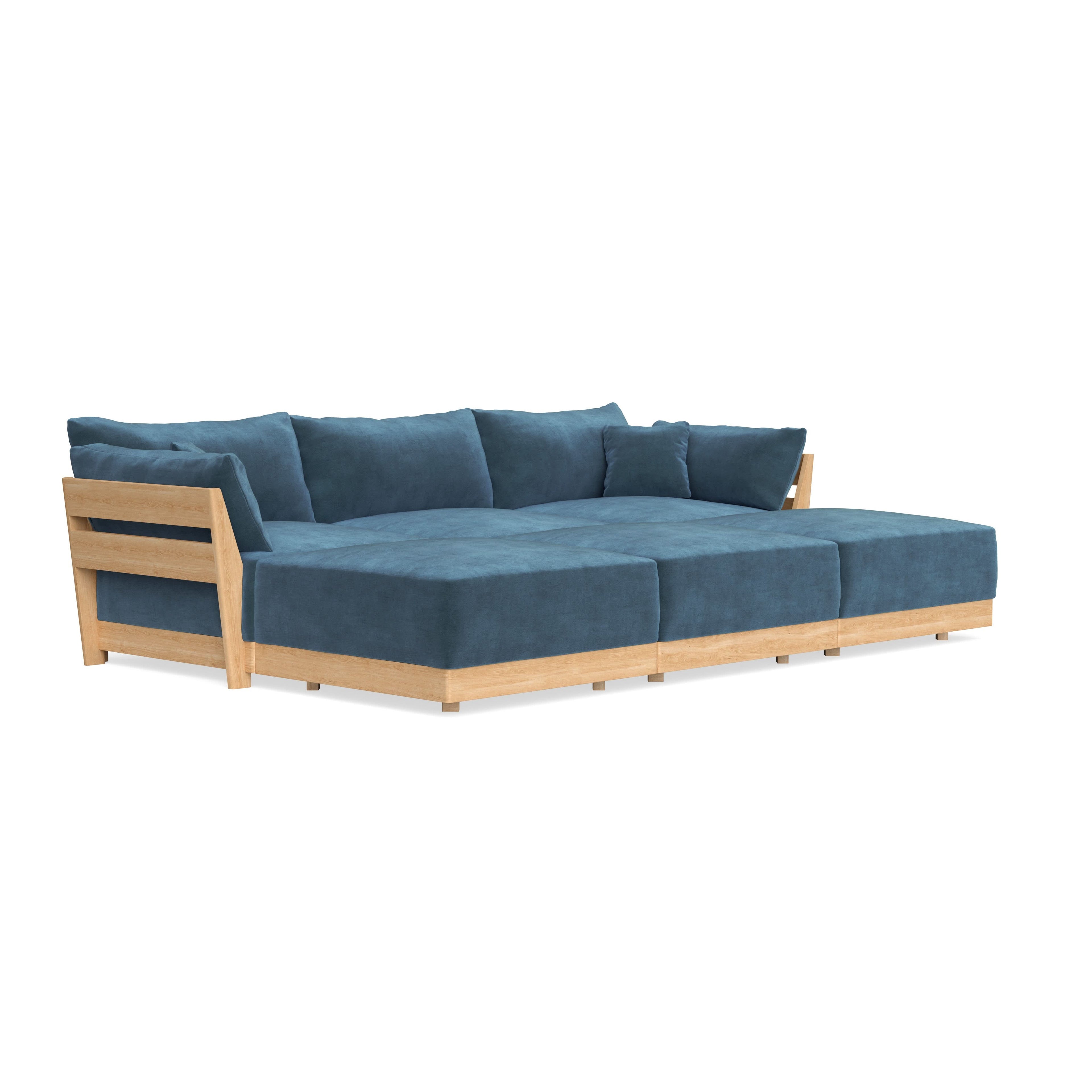 Modular Bondi Latte 3-Seater Daybed Sofa Sectional in Oxford Blue | Memory Foam Blend