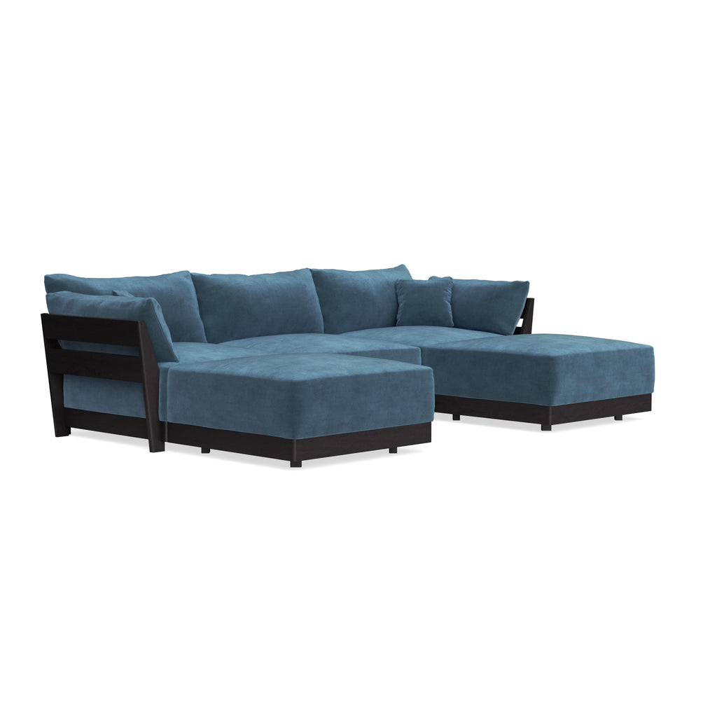 Modular Bondi Black 3-Seater U-Sectional in Oxford Blue | Classic Blend