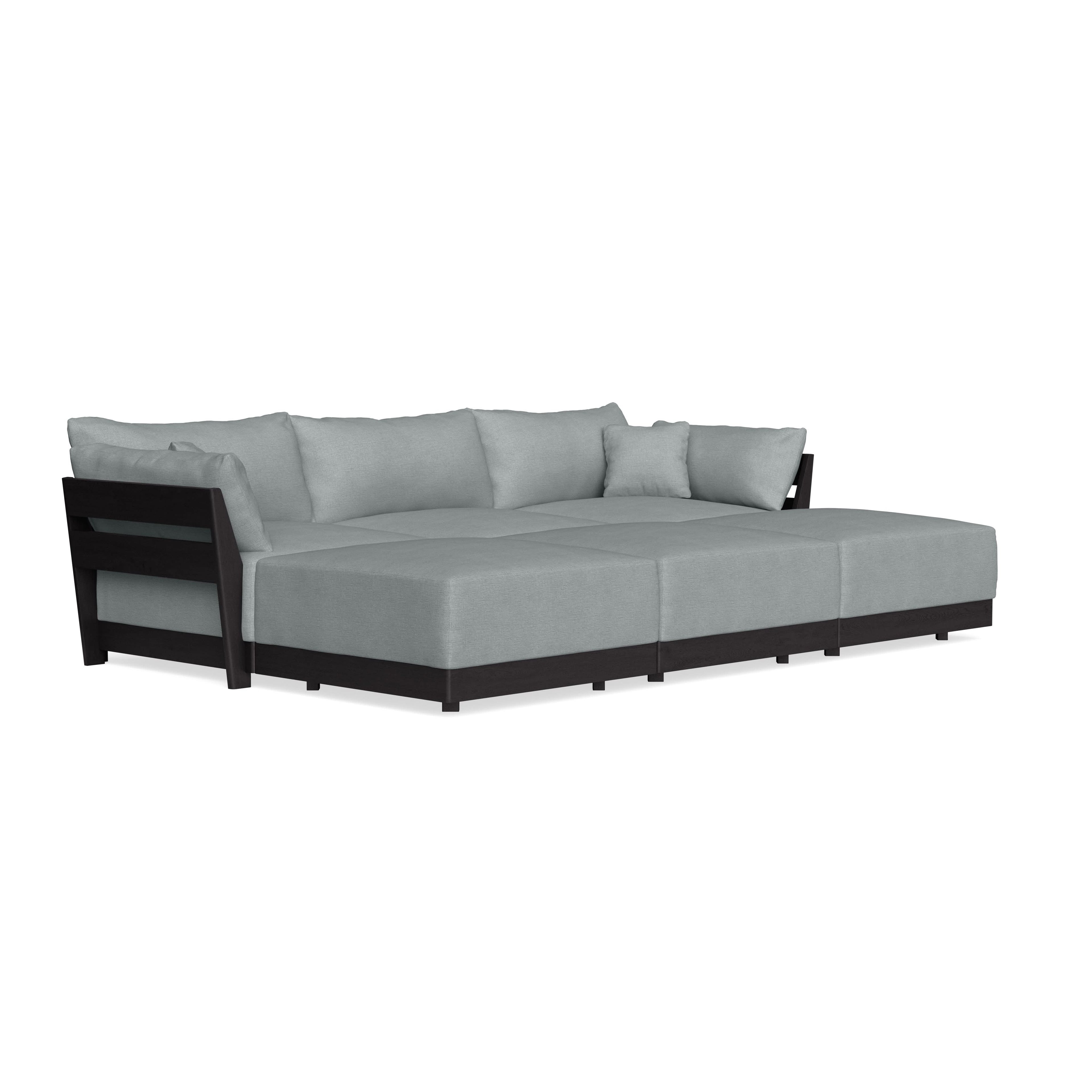 Modular Bondi Black 3-Seater Daybed Sofa Sectional in Light Steel | Memory Foam Blend