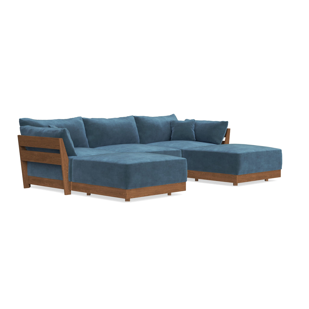 Modular Bondi Espresso 3-Seater U-Sectional in Oxford Blue | Memory Foam Blend