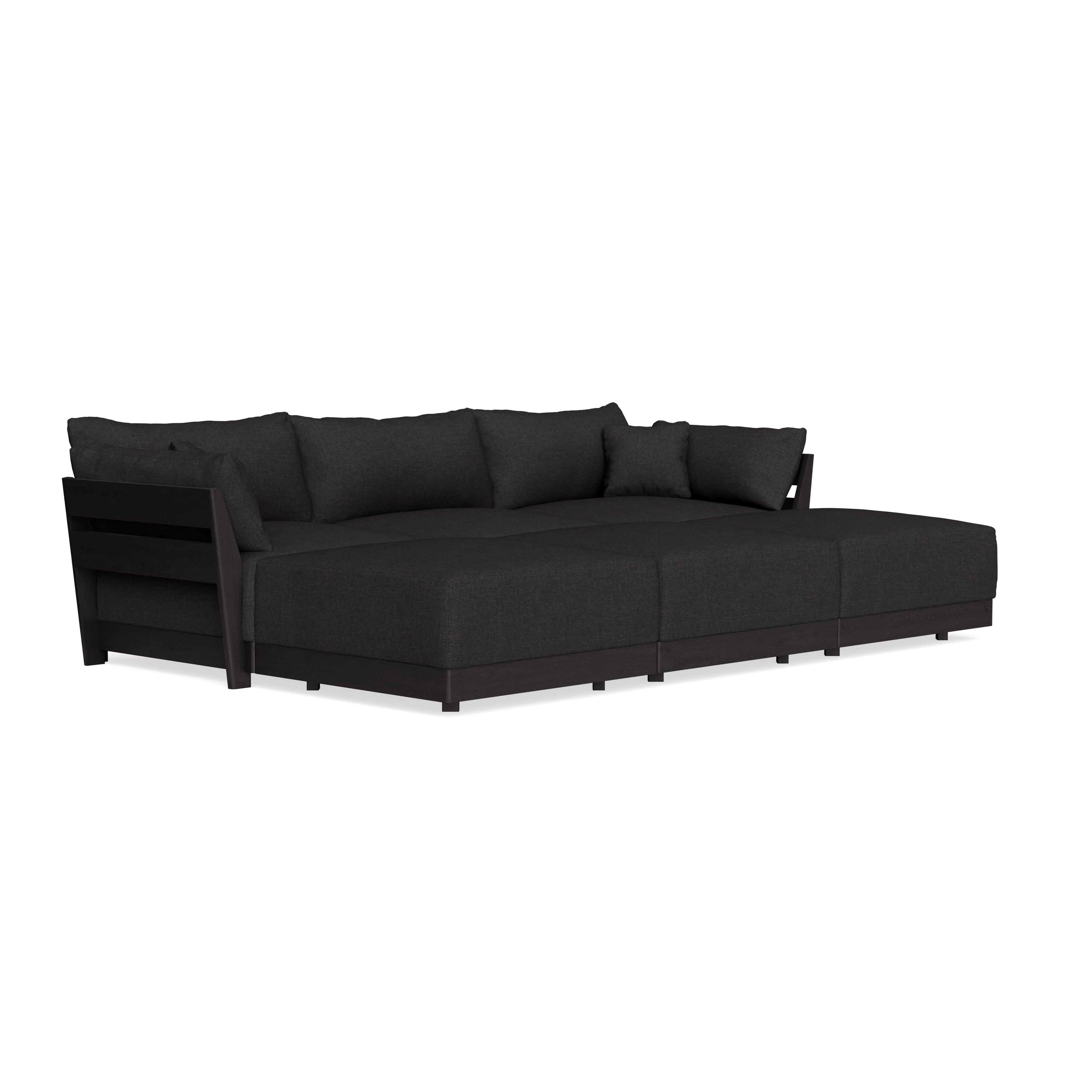Modular Bondi Black 3-Seater Daybed Sofa Sectional in Peppercorn | Memory Foam Blend