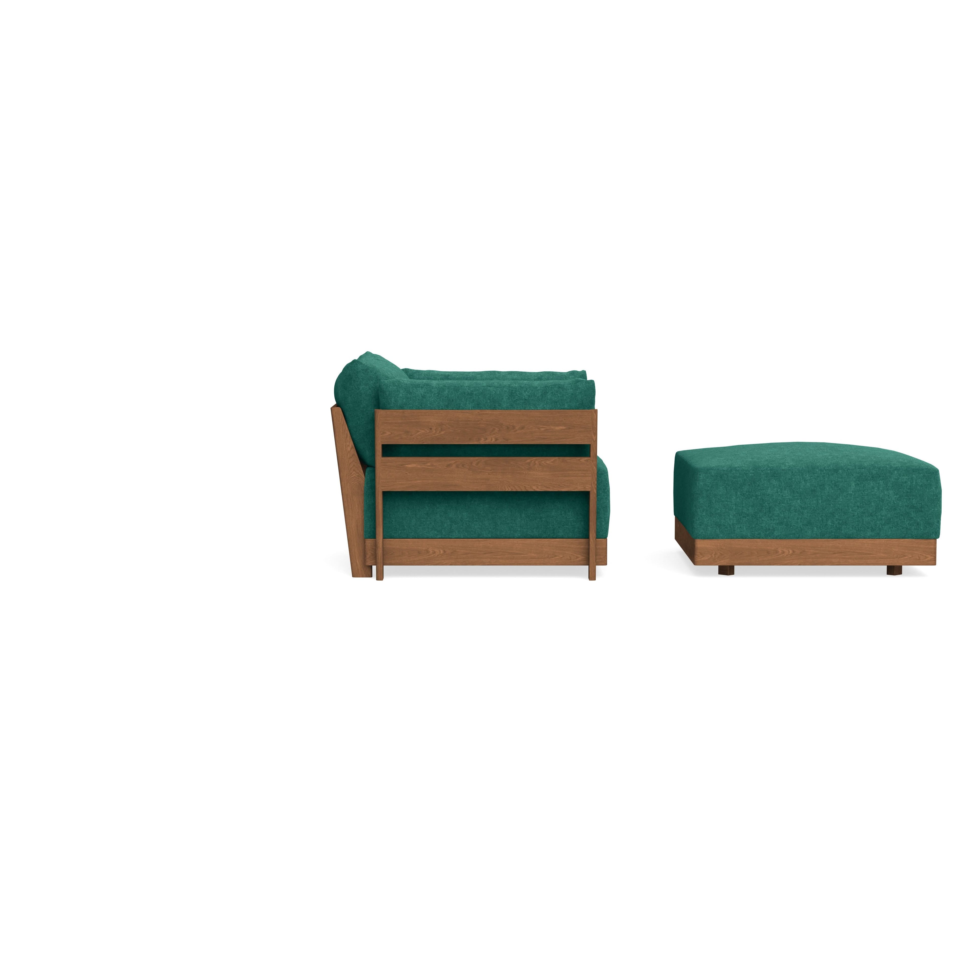 Modular Bondi Espresso Armchair + Ottoman in Jade Green | Memory Foam Blend