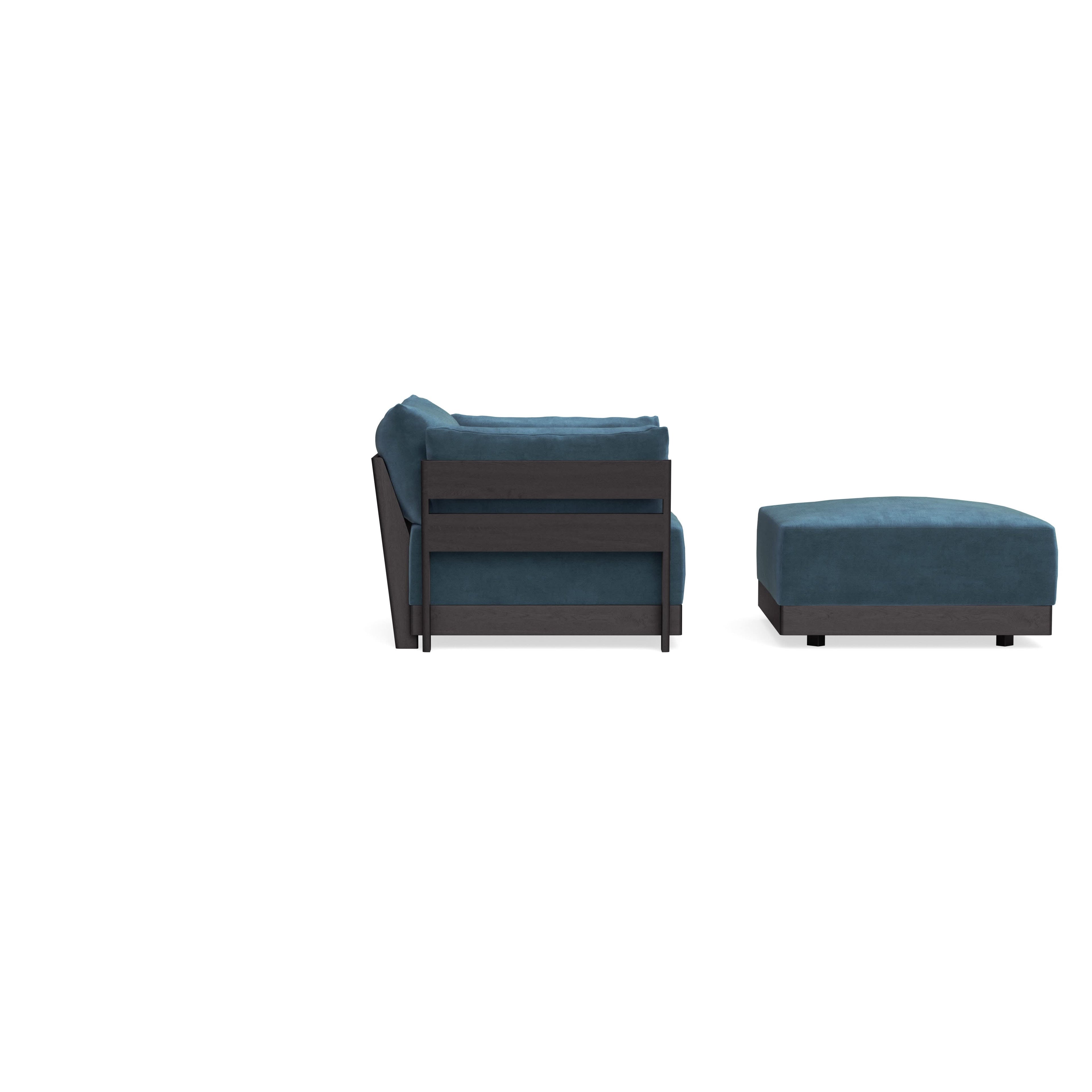 Modular Bondi Black Armchair + Ottoman in Oxford Blue | Memory Foam Blend