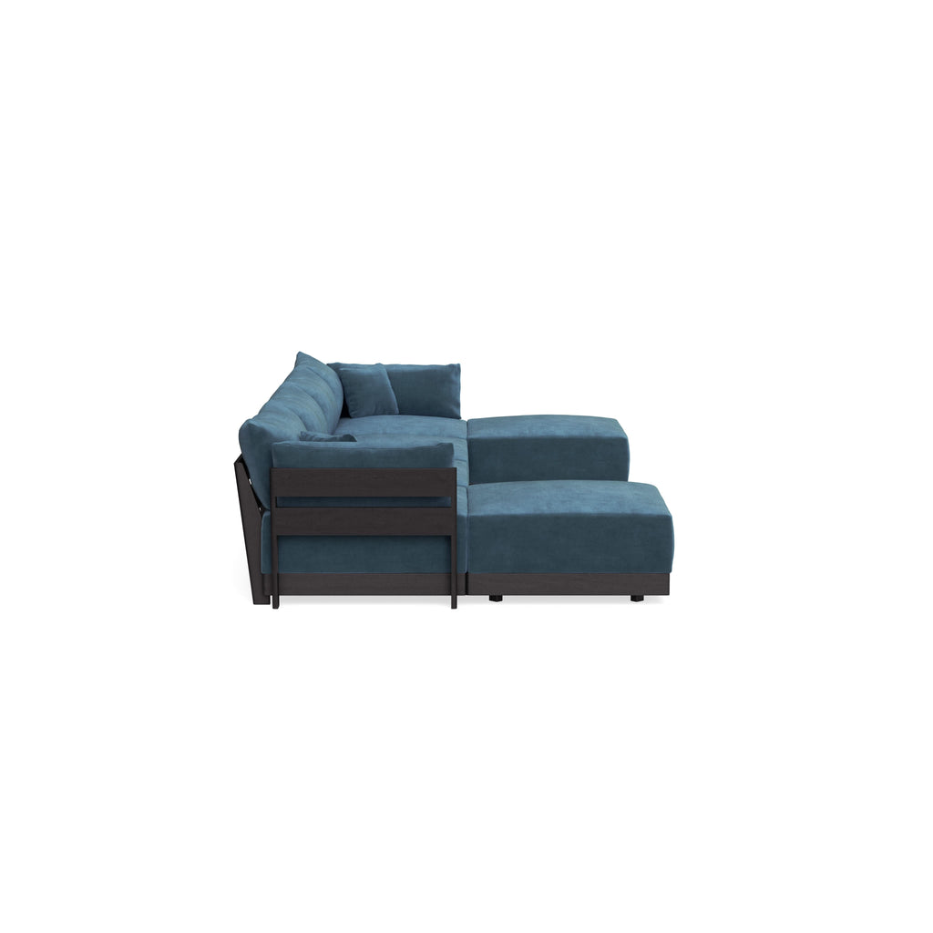 Modular Bondi Black 4-Seater U-Sectional in Oxford Blue | Classic Blend
