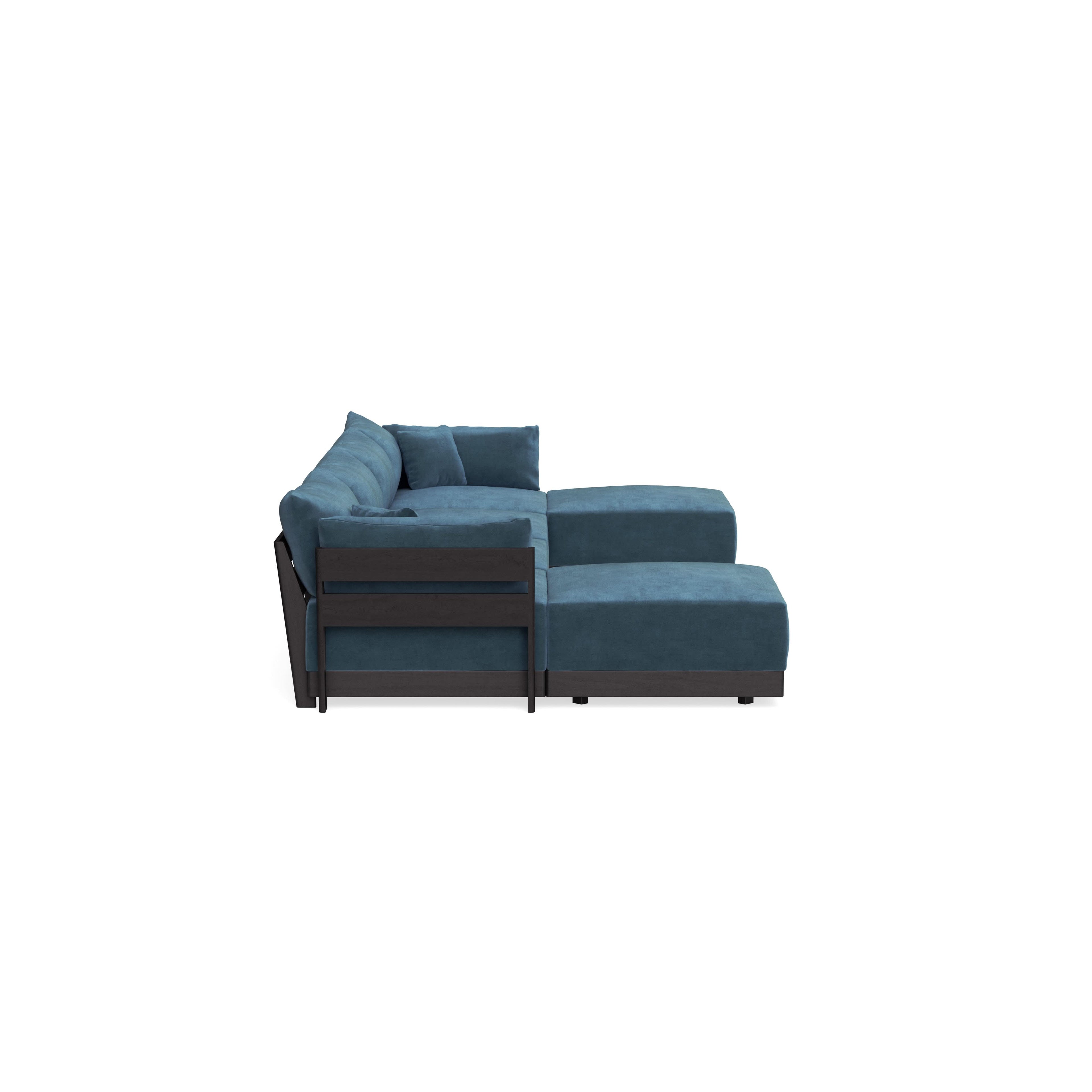 Modular Bondi Black 4-Seater U-Sectional in Oxford Blue | Classic Blend