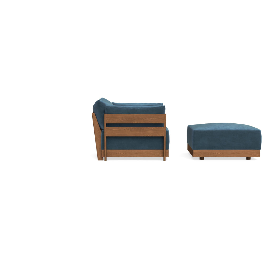 Modular Bondi Espresso Armchair + Ottoman in Oxford Blue | Memory Foam Blend