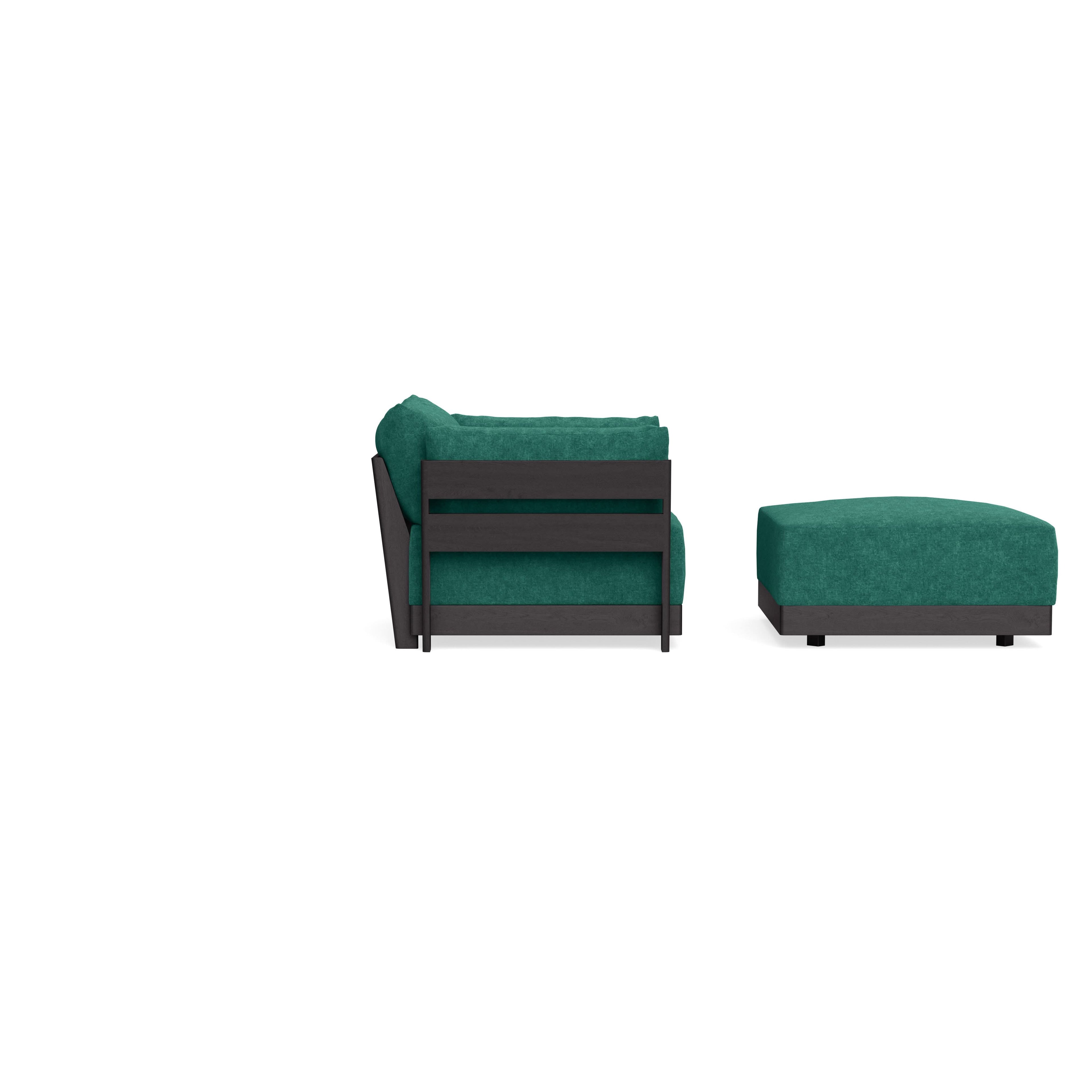 Modular Bondi Black Armchair + Ottoman in Jade Green | Classic Blend