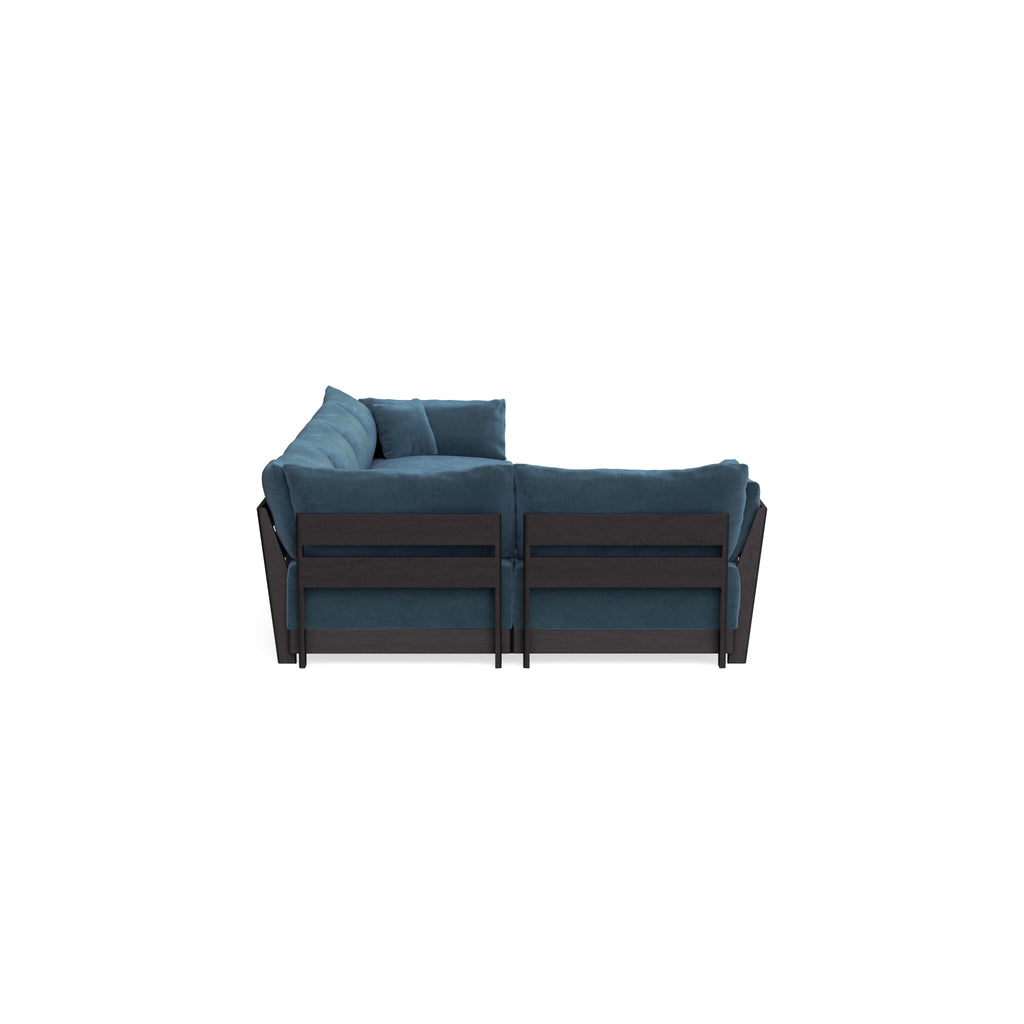 Modular Bondi Black 5-Seater L-Sectional in Oxford Blue | Memory Foam Blend