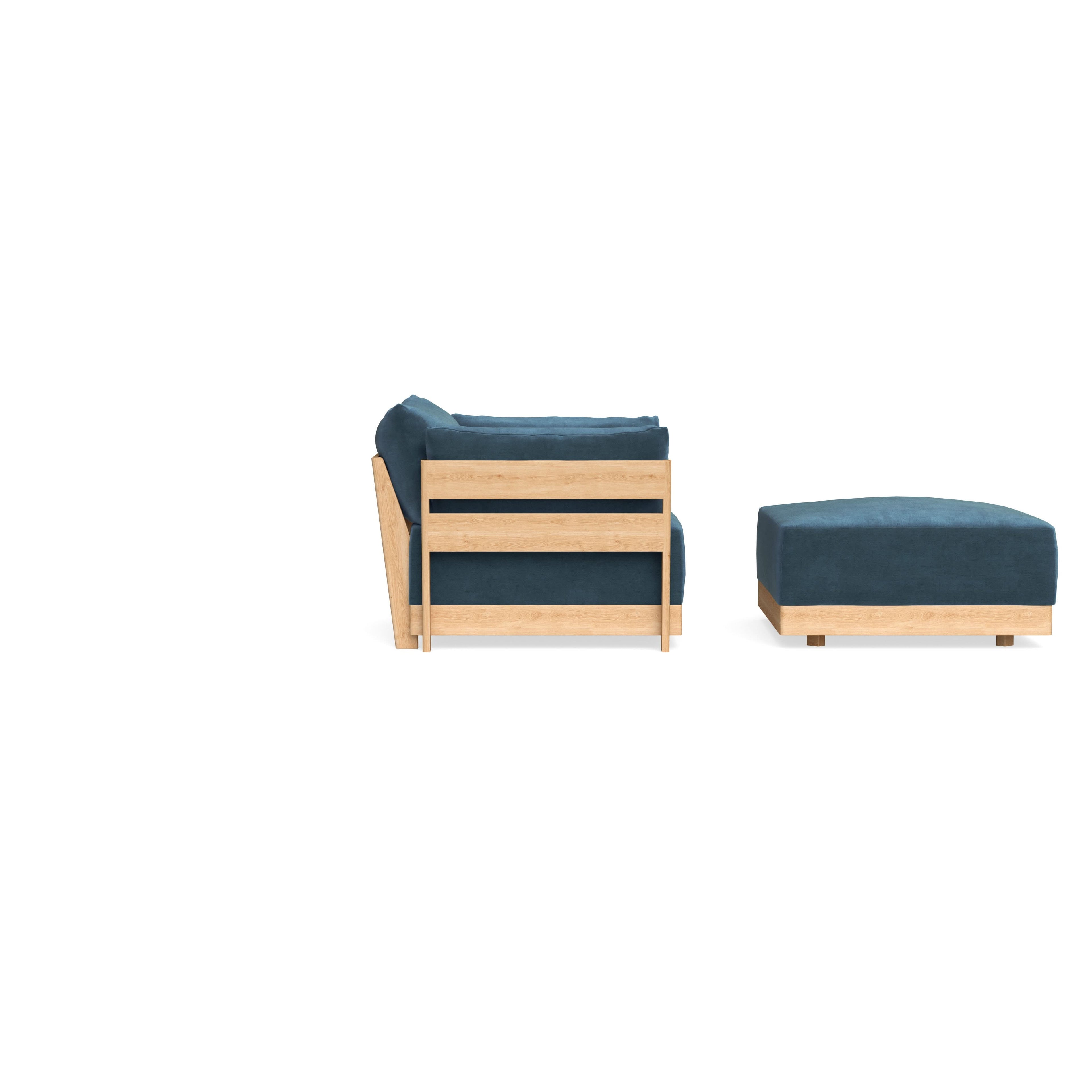 Modular Bondi Latte Armchair + Ottoman in Oxford Blue | Classic Blend