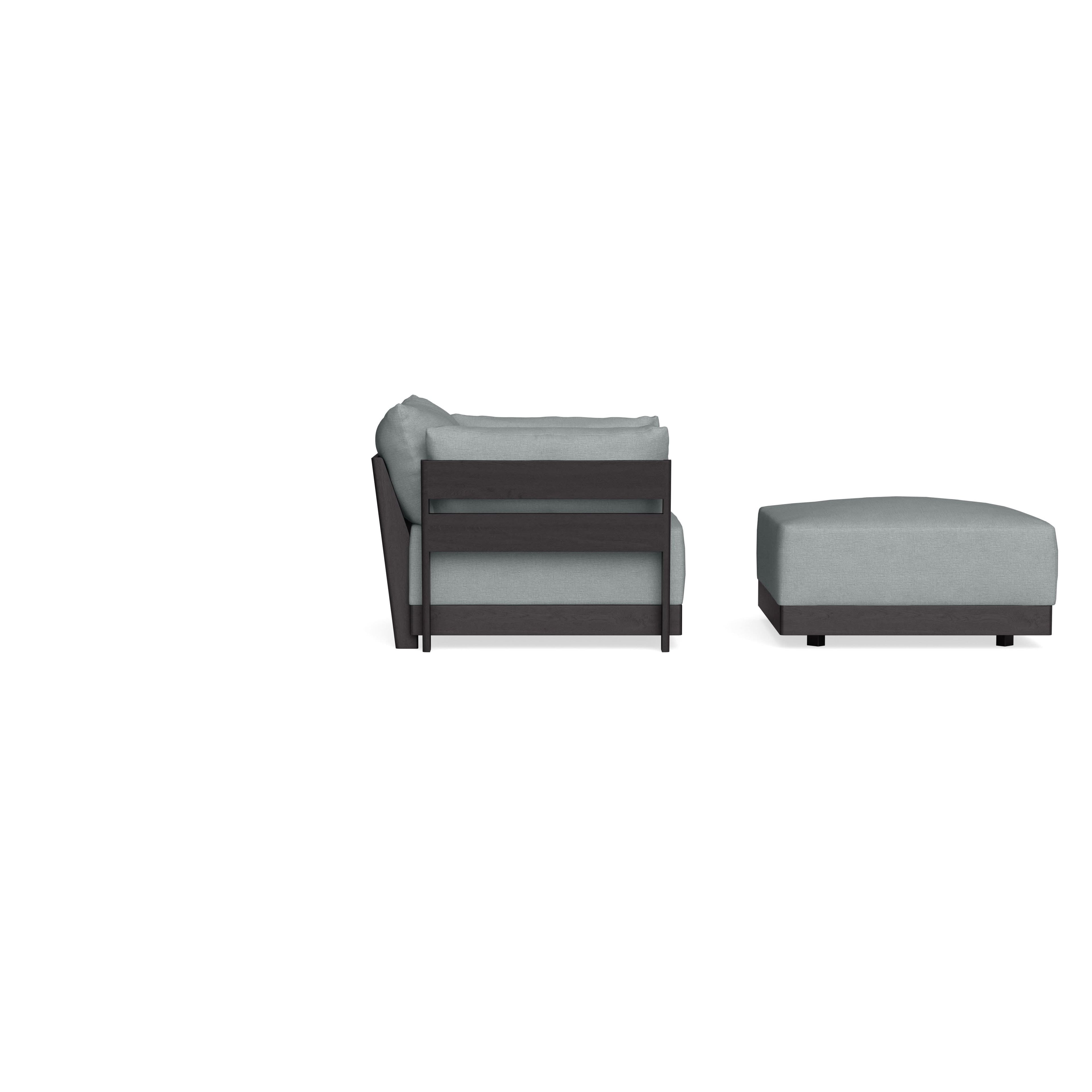 Modular Bondi Black Armchair + Ottoman in Light Steel | Memory Foam Blend