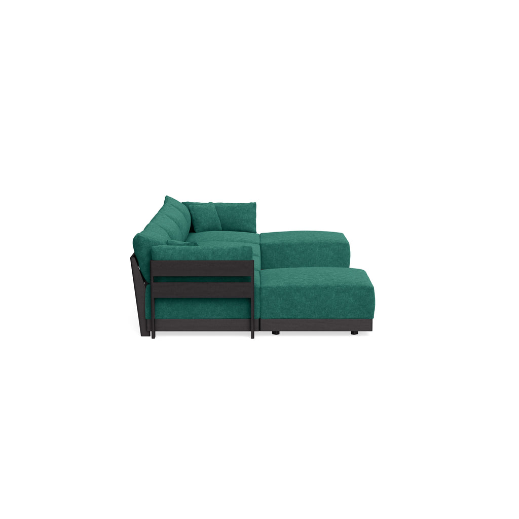Modular Bondi Black 4-Seater U-Sectional in Jade Green | Memory Foam Blend