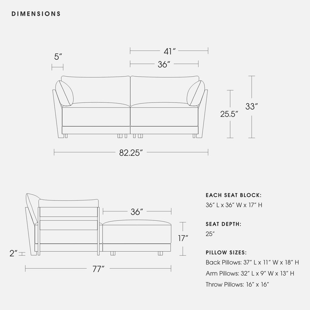 Modular Bondi Latte 2-Seater Sectional in Light Steel | Classic Blend