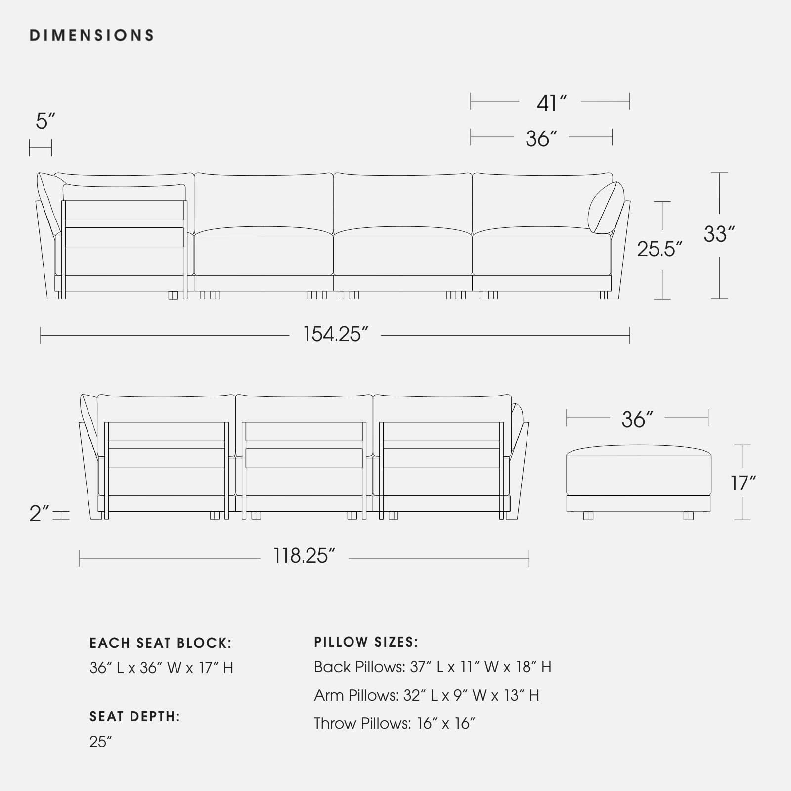 Modular Bondi Black 6-Seater Corner Sectional + Ottoman in Fog | Classic Blend