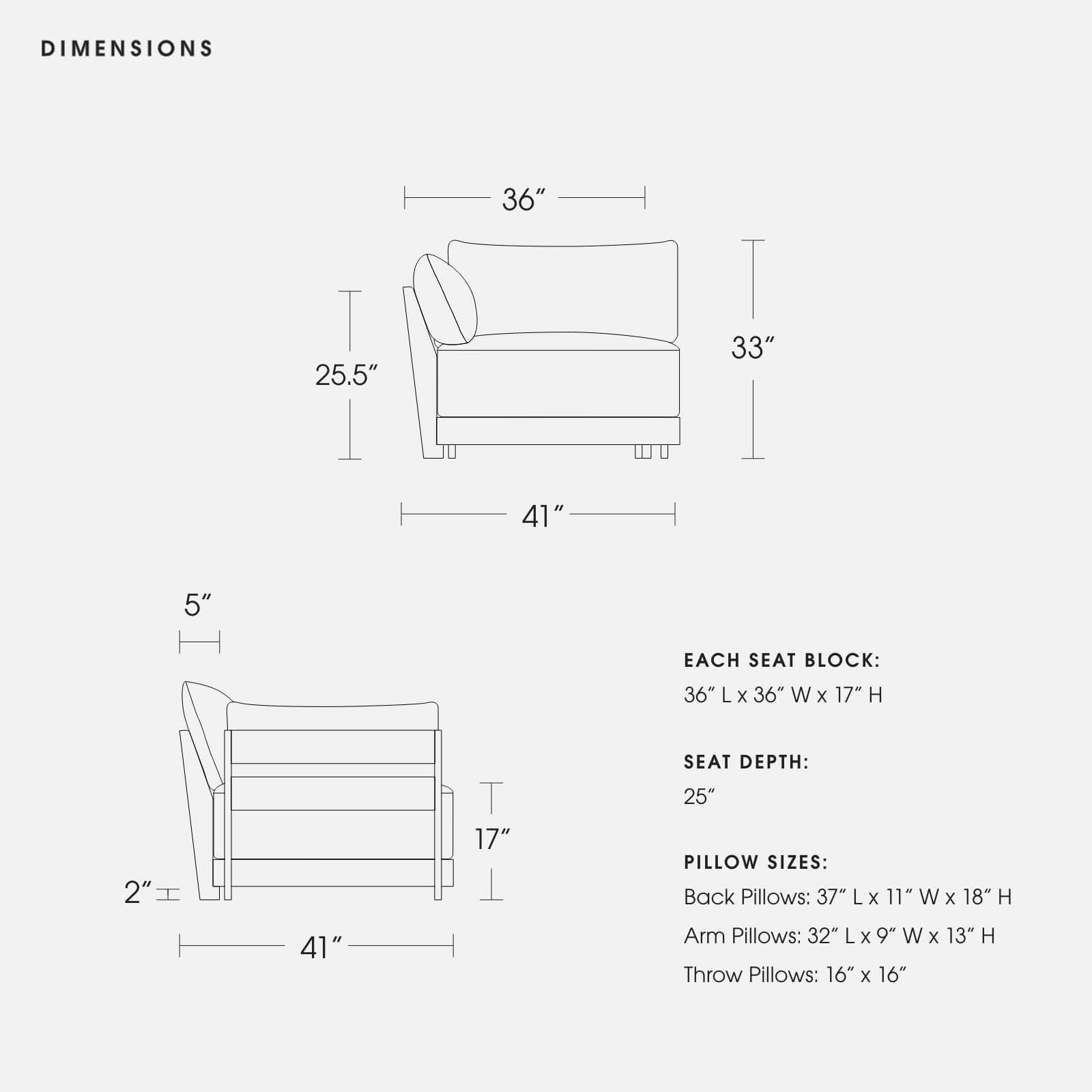 Modular Bondi Black End Chair in Cement | Memory Foam Blend