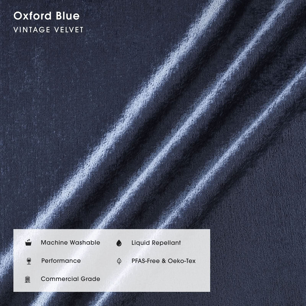Modular Bondi Black 5-Seater Corner Sectional + Ottoman in Oxford Blue | Memory Foam Blend
